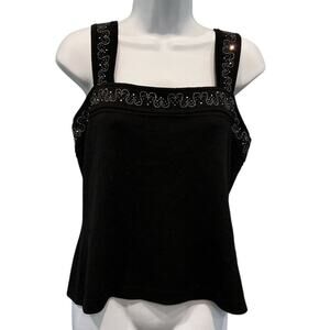 St. John Evening Womens Tank Top Size S Black Silver Studded Bling Santana Knit